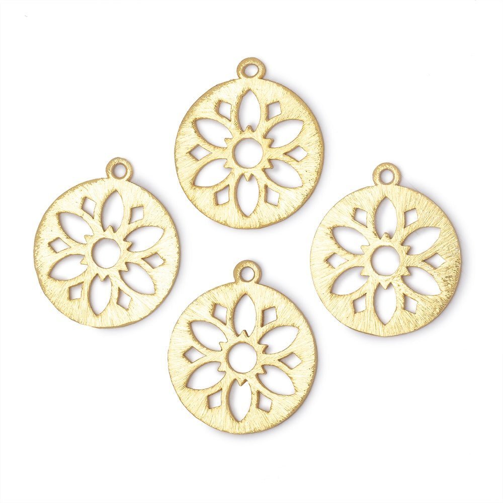 21mm Brushed Filigree Coin Charm Set of 4 pieces - AtlantaFindingsCompany