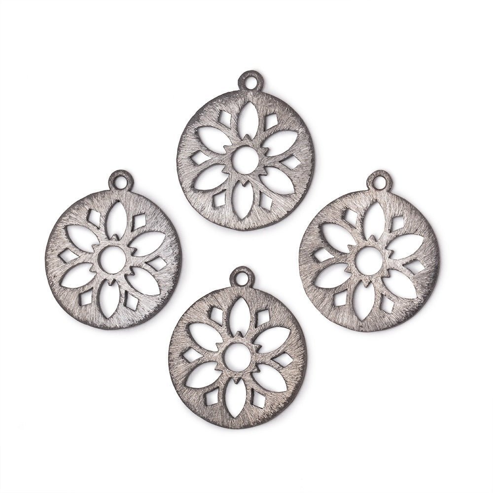 21mm Brushed Filigree Coin Charm Set of 4 pieces - AtlantaFindingsCompany