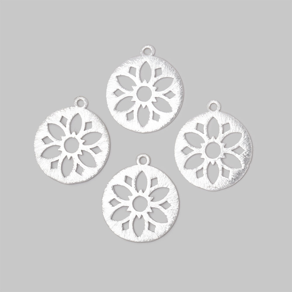 21mm Brushed Filigree Coin Charm Set of 4 pieces - AtlantaFindingsCompany