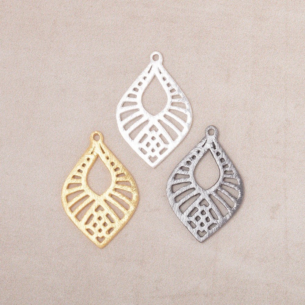 21x15.5mm Brushed Filigree Tear Drop Charm Set of 4 pieces - AtlantaFindingsCompany
