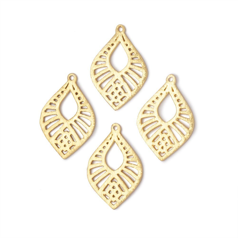 21x15.5mm Brushed Filigree Tear Drop Charm Set of 4 pieces - AtlantaFindingsCompany