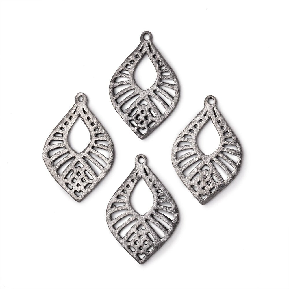 21x15.5mm Brushed Filigree Tear Drop Charm Set of 4 pieces - AtlantaFindingsCompany