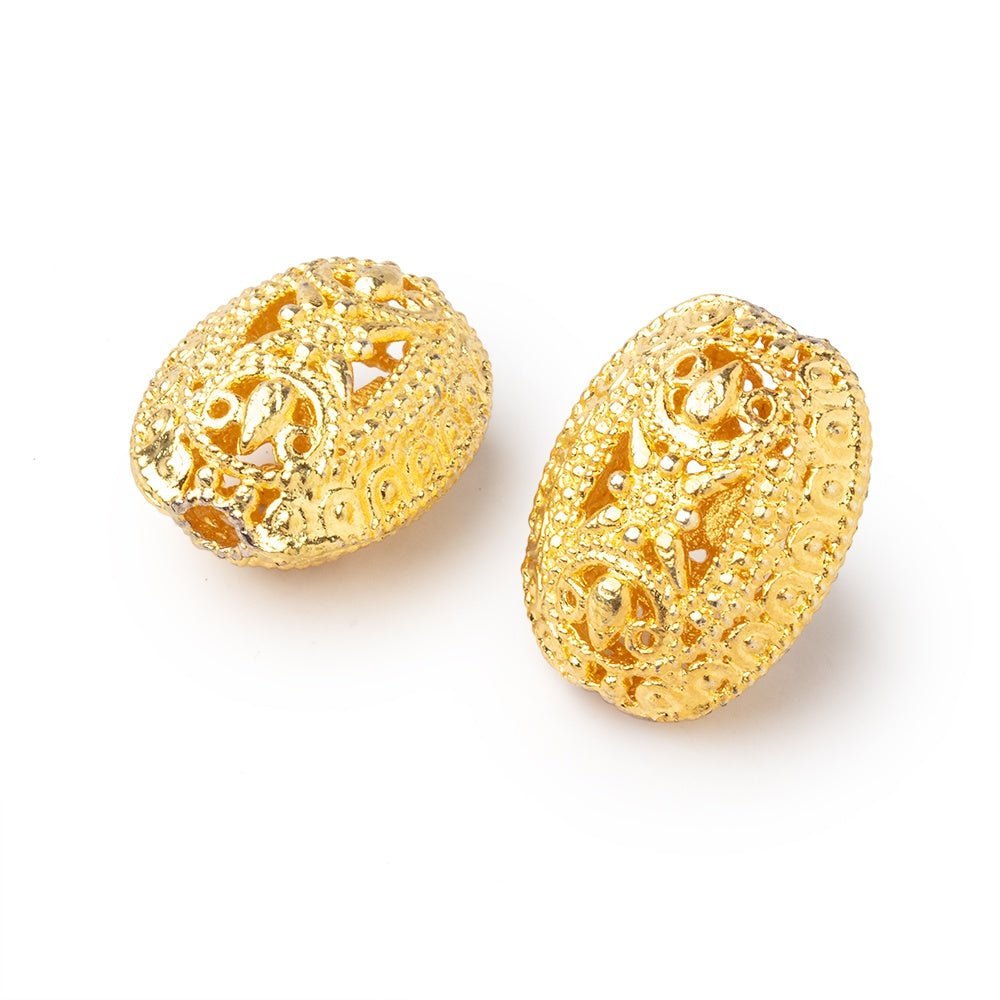 22kt Gold Plated Copper Filigree Oval Beads Set of 2 pieces - Atlanta Findings