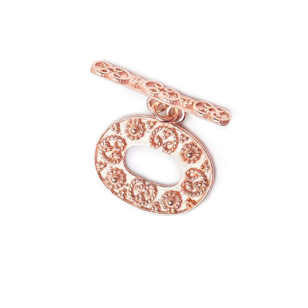 21x16mm Rose Gold Plated Sterling Silver Oval Toggle Clasp with Granulated and Floral Detail (1 Piece) - AtlantaFindingsCompany