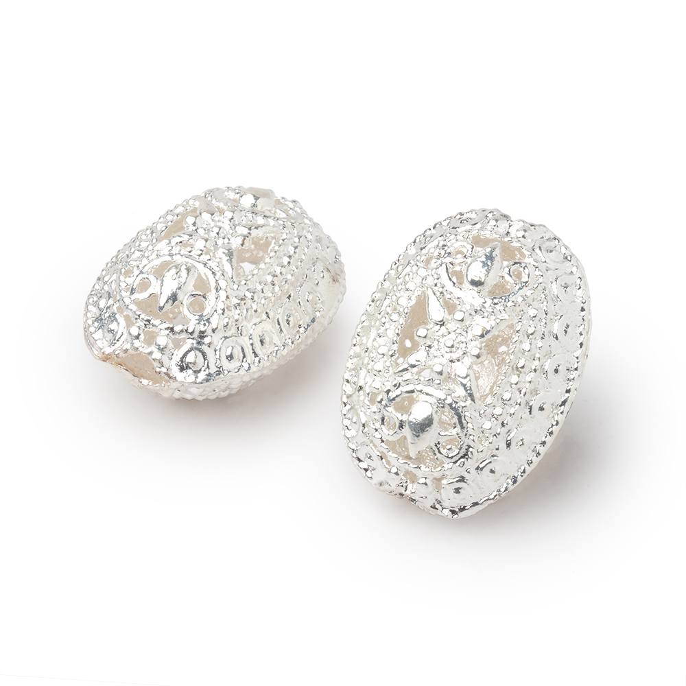 21x16mm Silver Plated Copper Filigree Oval Beads - Set of 2 - AtlantaFindingsCompany