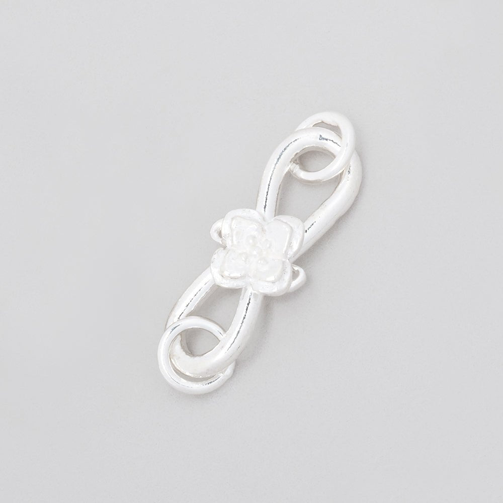 Sterling Silver S - Hook Clasp with Flower Charm (22x8mm) - AtlantaFindingsCompany