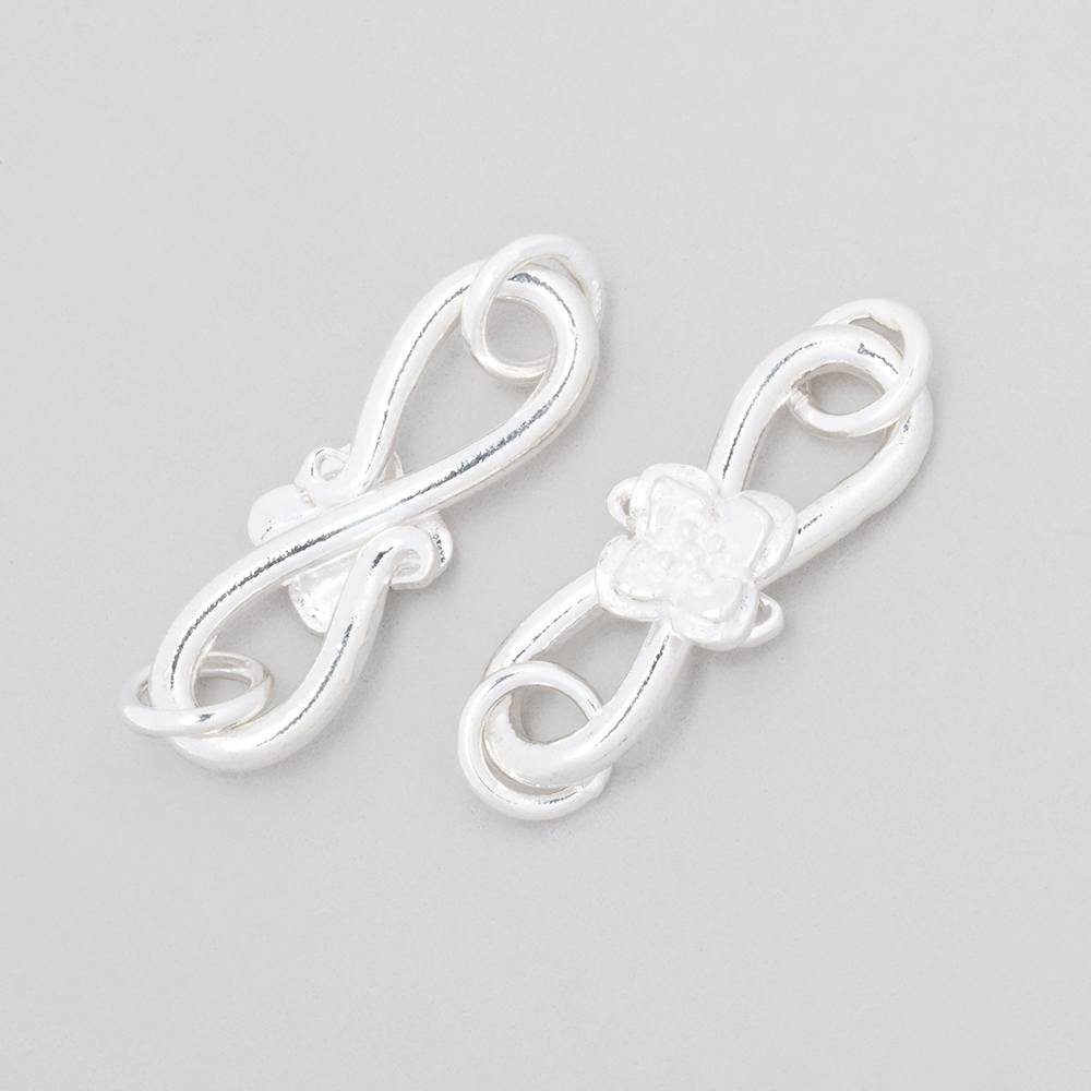 Sterling Silver S - Hook Clasp with Flower Charm (22x8mm) - AtlantaFindingsCompany