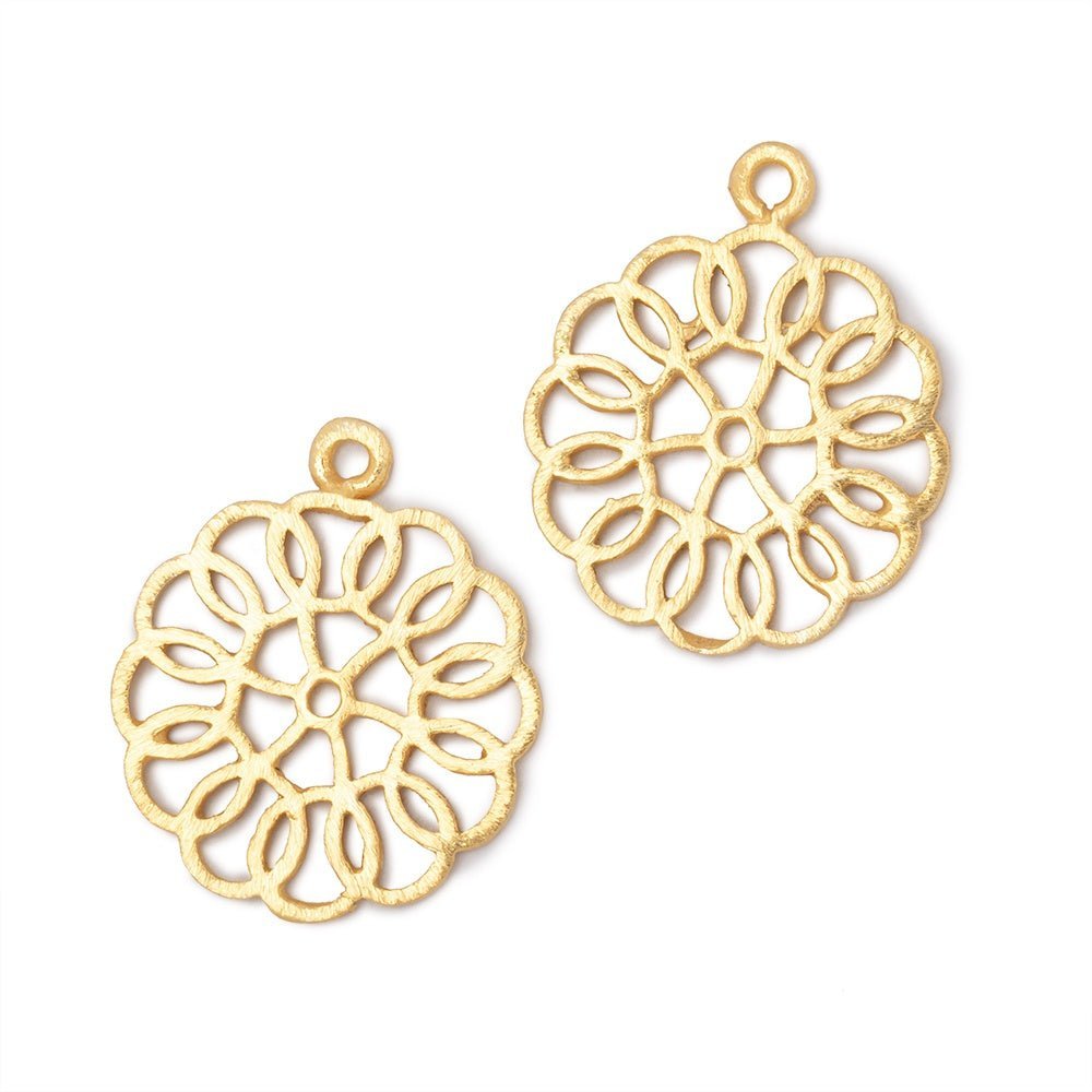 23.5mm Brushed Filigree Flower Charm Set of 2 pieces - AtlantaFindingsCompany