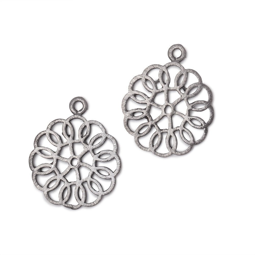 23.5mm Brushed Filigree Flower Charm Set of 2 pieces - AtlantaFindingsCompany