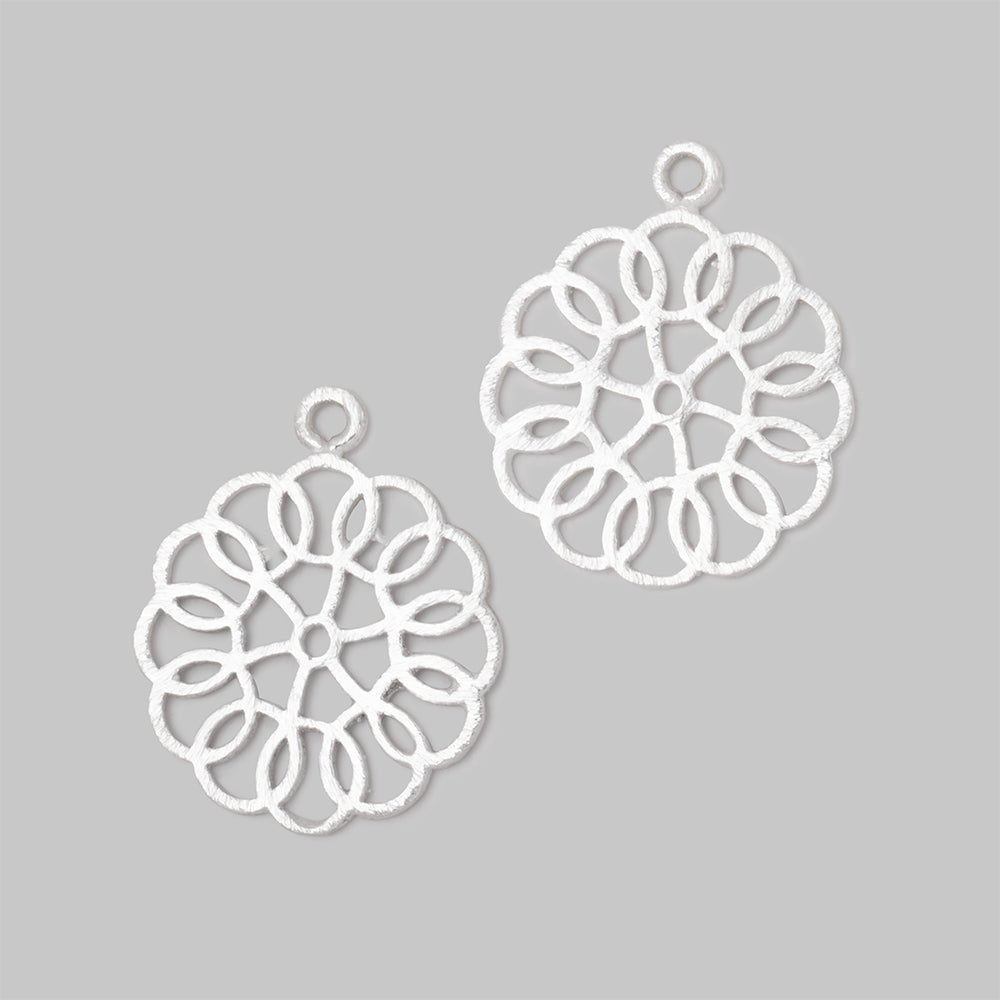 23.5mm Brushed Filigree Flower Charm Set of 2 pieces - AtlantaFindingsCompany