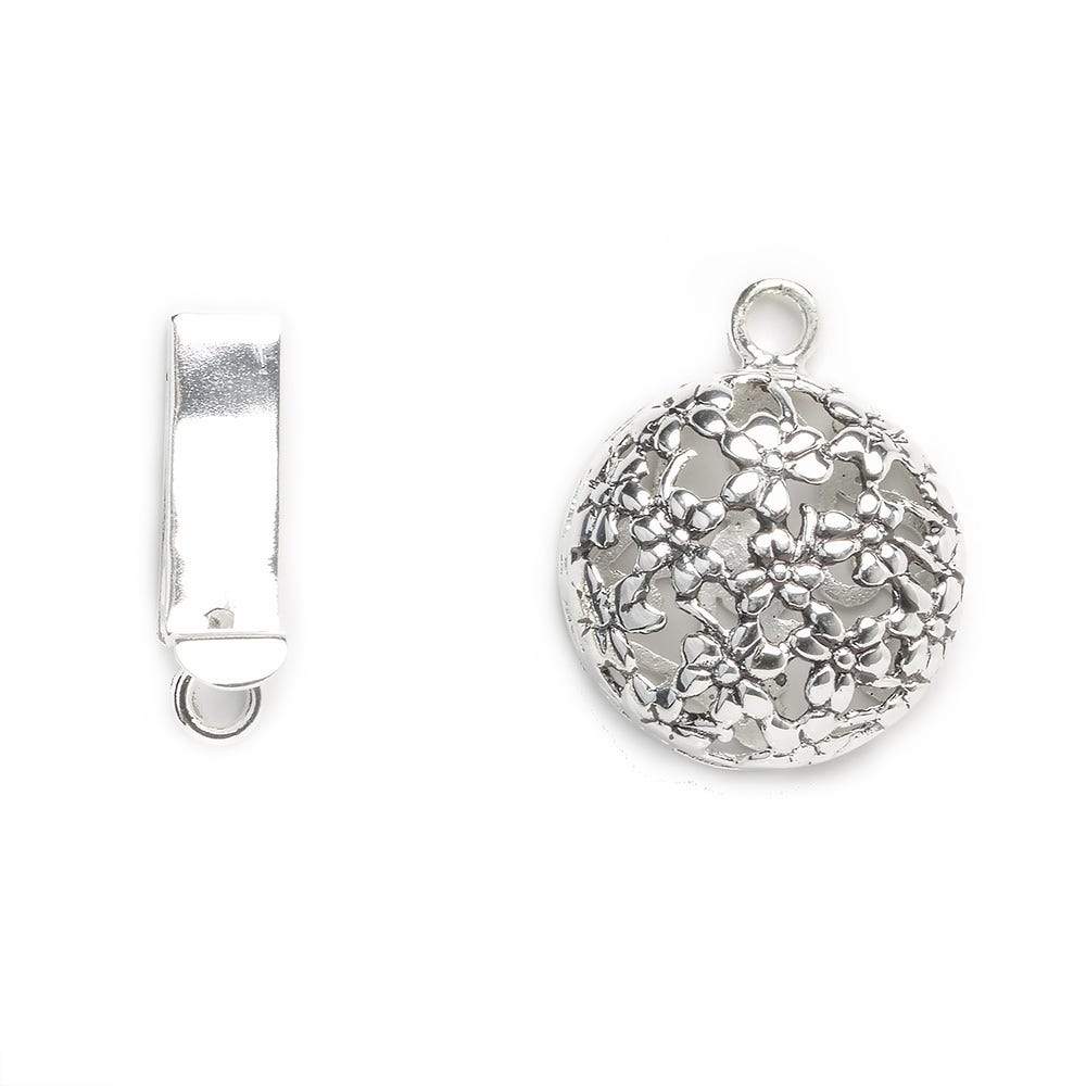 23mm Sterling Silver Antiqued Box Clasp with Floral Design - Single Piece - AtlantaFindingsCompany