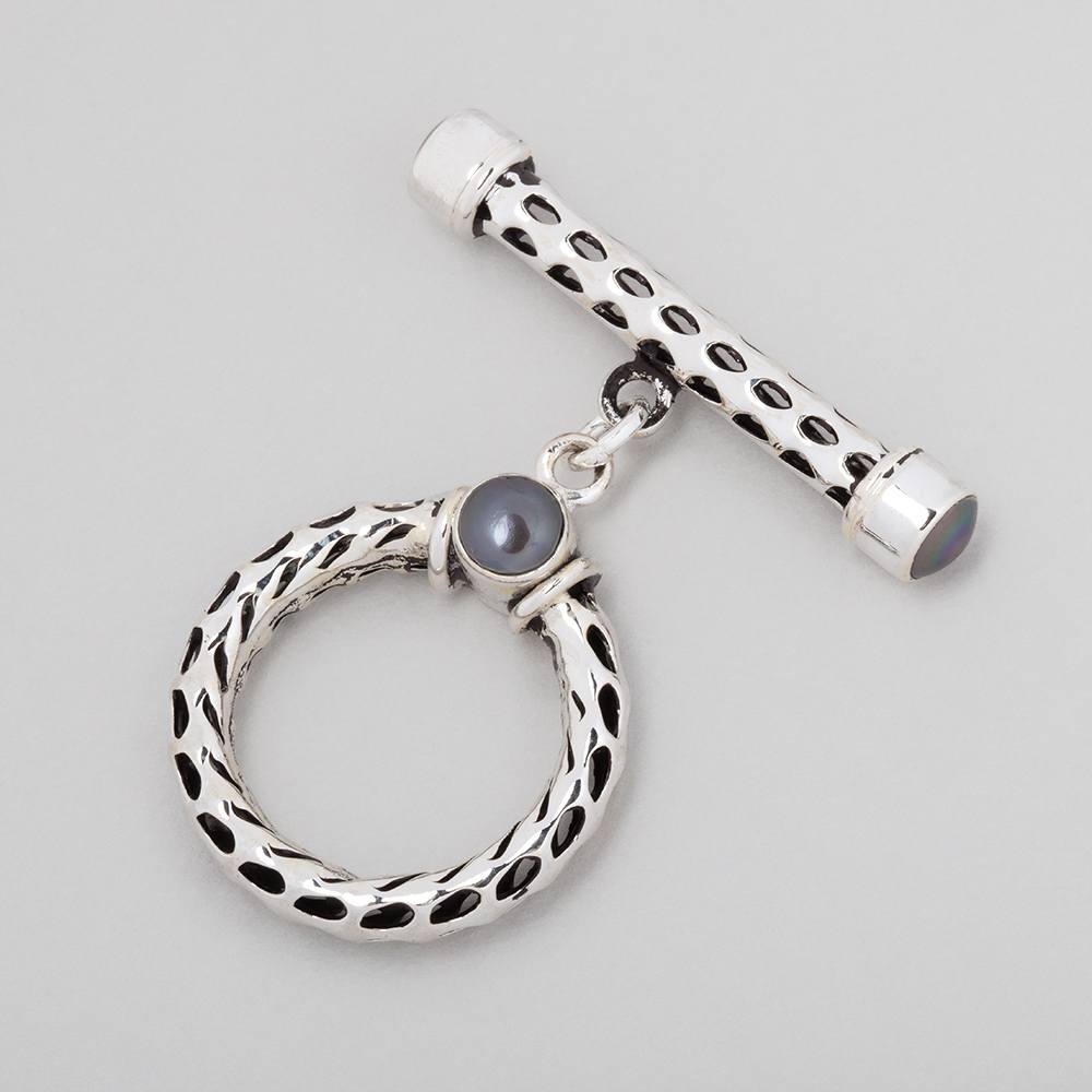 23mm Antiqued Sterling Silver Filigree Toggle Clasp with Peacock Freshwater Pearls - AtlantaFindingsCompany
