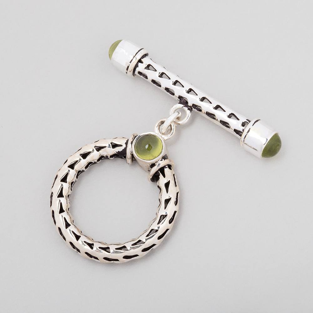 23mm Antiqued Sterling Silver Filigree Toggle Clasp with Peridot Gemstones - 1 Piece - AtlantaFindingsCompany