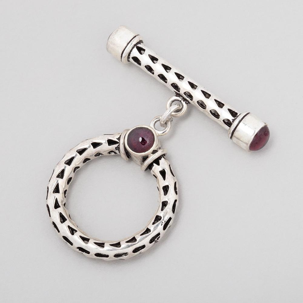 23mm Sterling Silver Antiqued Rhodolite Garnet Filigree Toggle Clasp (1 Piece) - AtlantaFindingsCompany