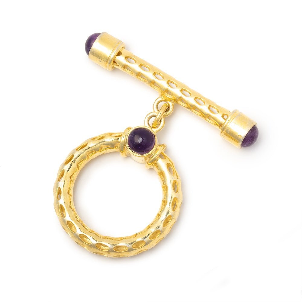 23mm Vermeil Amethyst Cabochon Gemstone Filigree Toggle Clasp - 1 Piece - AtlantaFindingsCompany