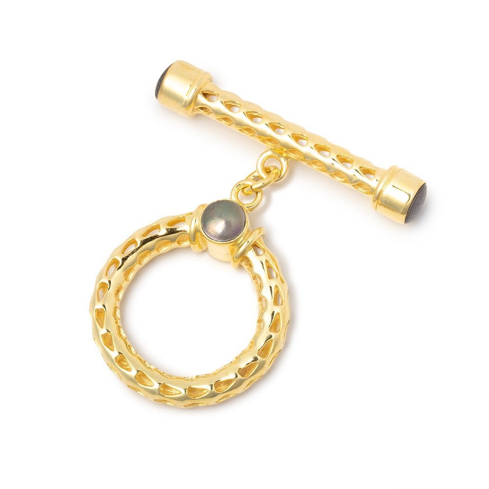 23mm Vermeil Peacock Pearl Filigree Toggle Clasp - 1 Piece - AtlantaFindingsCompany