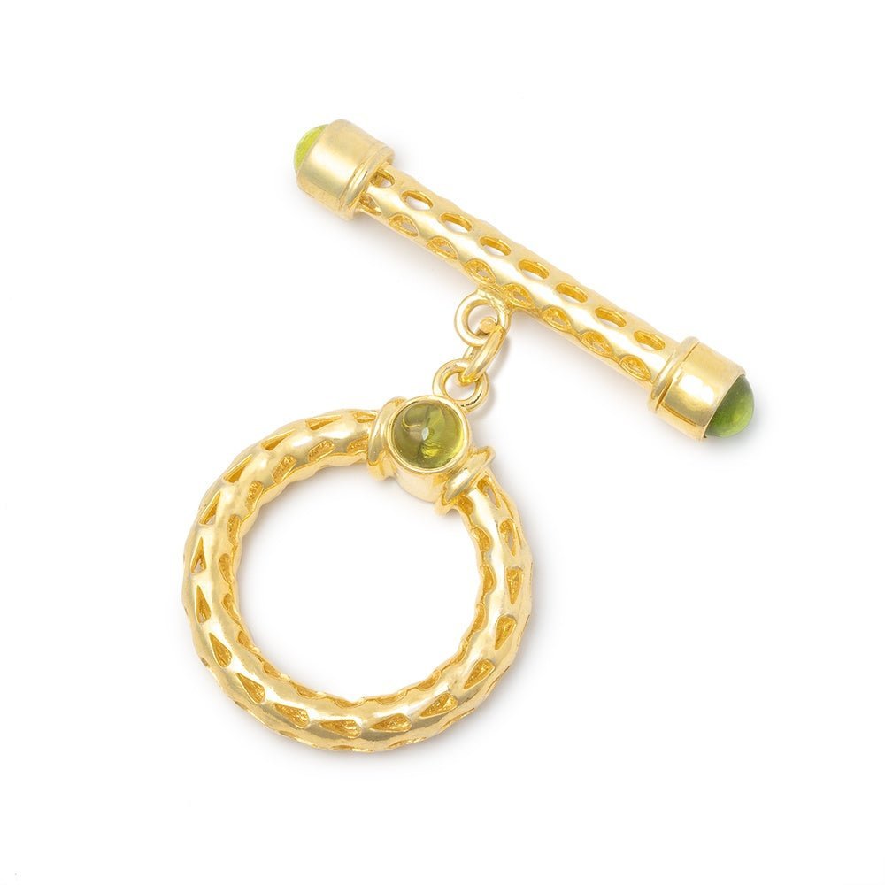 23mm Vermeil Peridot Cabochon Gemstone Filigree Toggle Clasp for Jewelry Making - AtlantaFindingsCompany