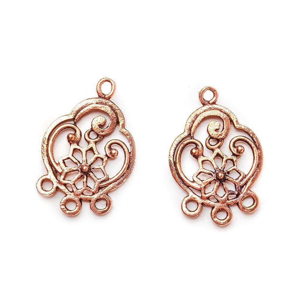 23x15mm Antiqued Copper Floral 3 ring Drop Charm Set of 2 - AtlantaFindingsCompany