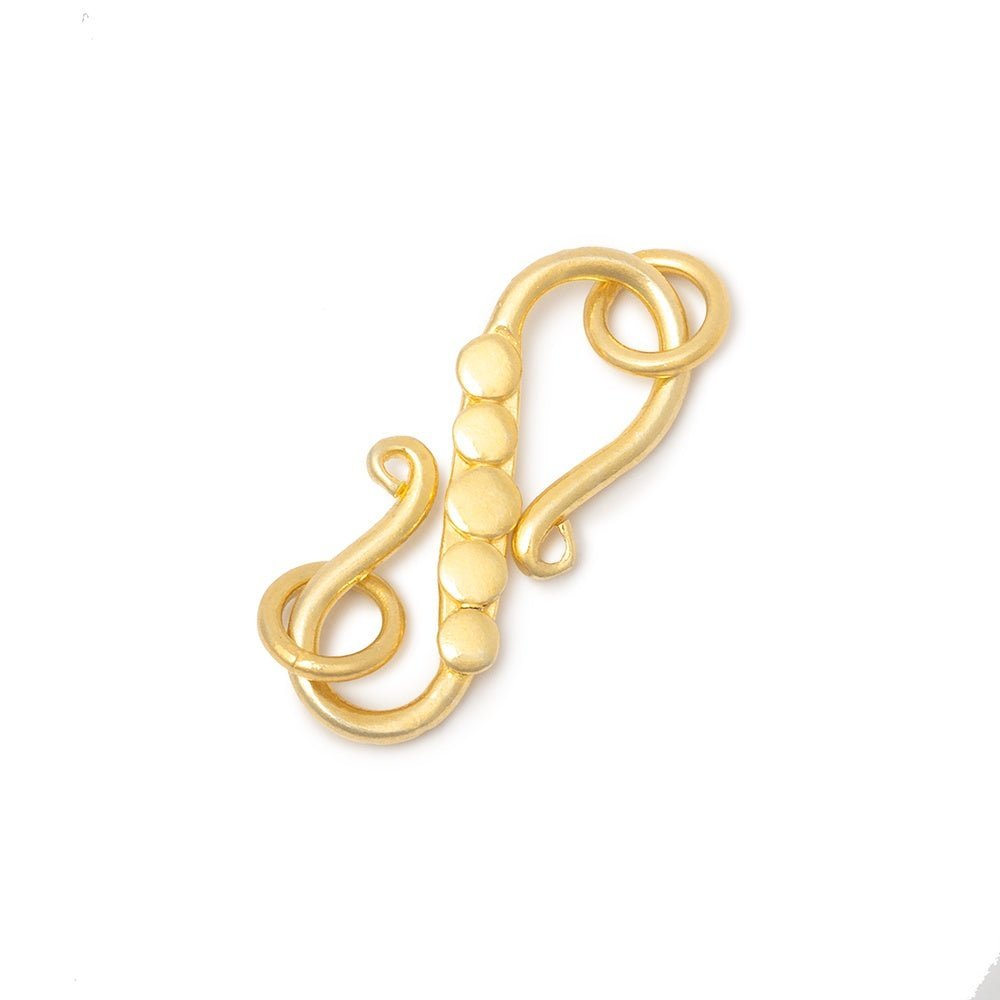 23x8mm Sterling Silver Vermeil S - Hook Clasp with Dot Design (1 Piece) - AtlantaFindingsCompany
