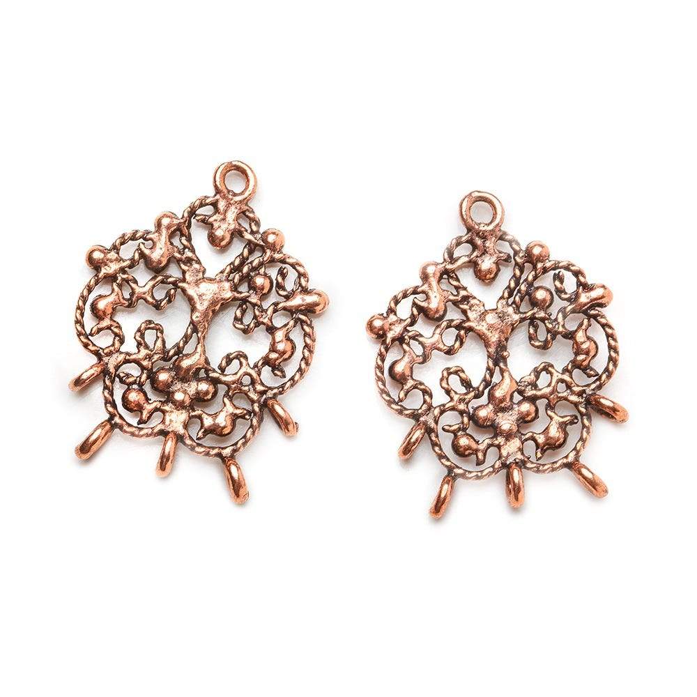 24x18mm Antiqued Copper Twisted Scroll 5 ring Drop Charm Set of 2 - AtlantaFindingsCompany