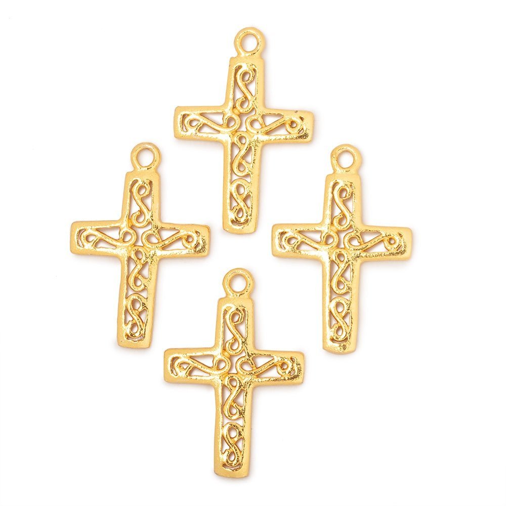 24x18mm Filigree Cross Pendant Charm Set of 4 pieces - AtlantaFindingsCompany