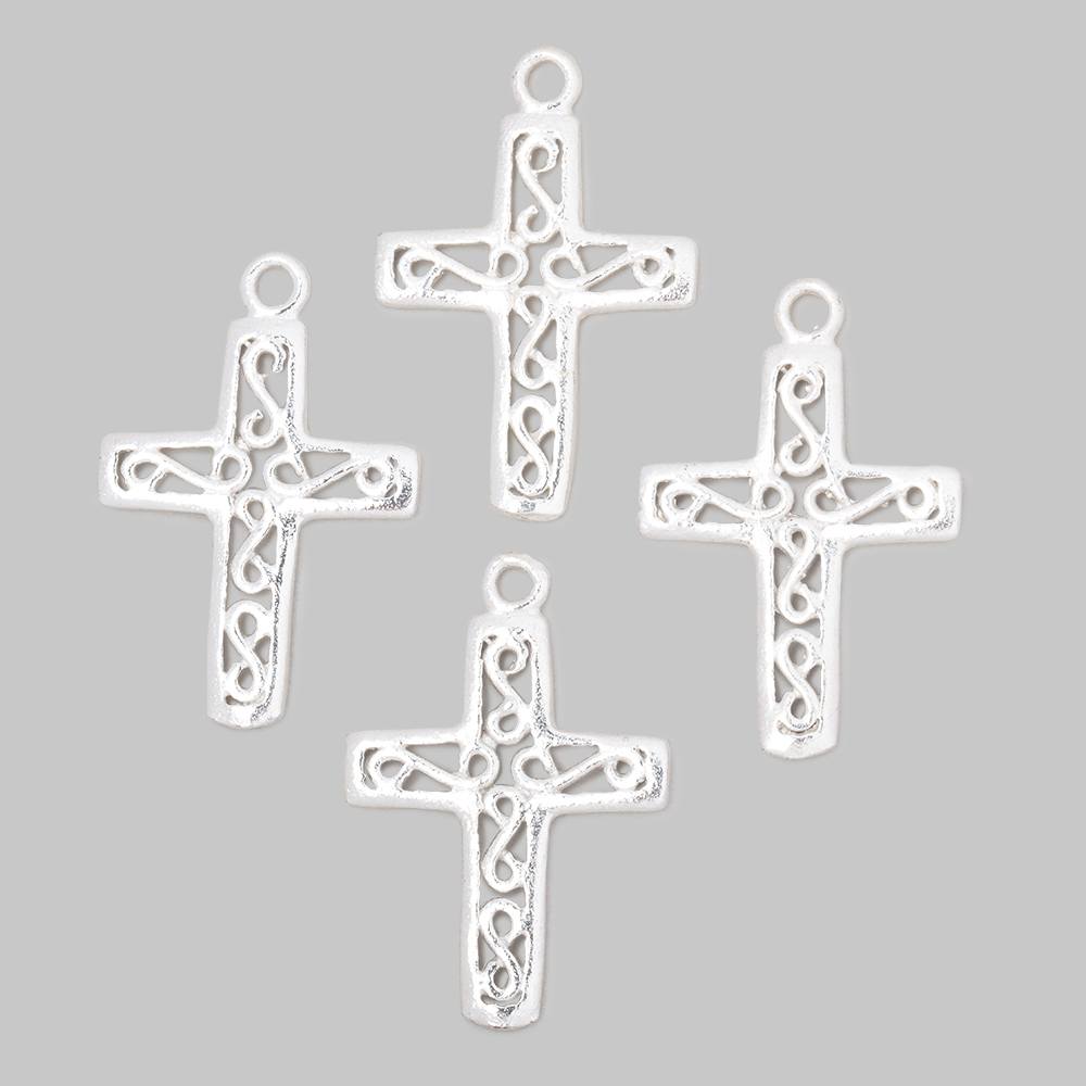 24x18mm Filigree Cross Pendant Charm Set of 4 pieces - AtlantaFindingsCompany