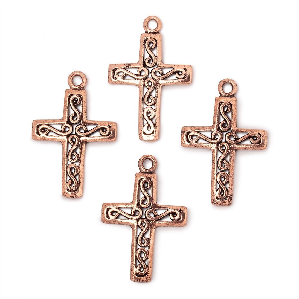 24x18mm Filigree Cross Pendant Charm Set of 4 pieces - AtlantaFindingsCompany