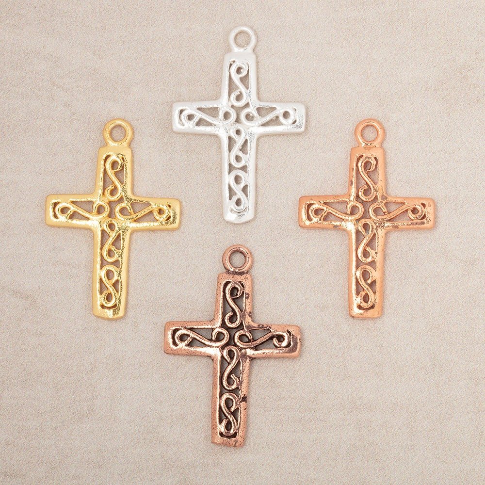 24x18mm Filigree Cross Pendant Charm Set of 4 pieces - AtlantaFindingsCompany