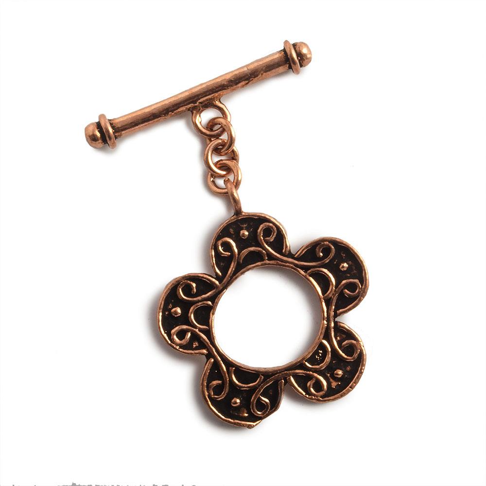 25mm Antiqued Copper Flower Toggle Clasp - Jewelry Making Supplies - AtlantaFindingsCompany