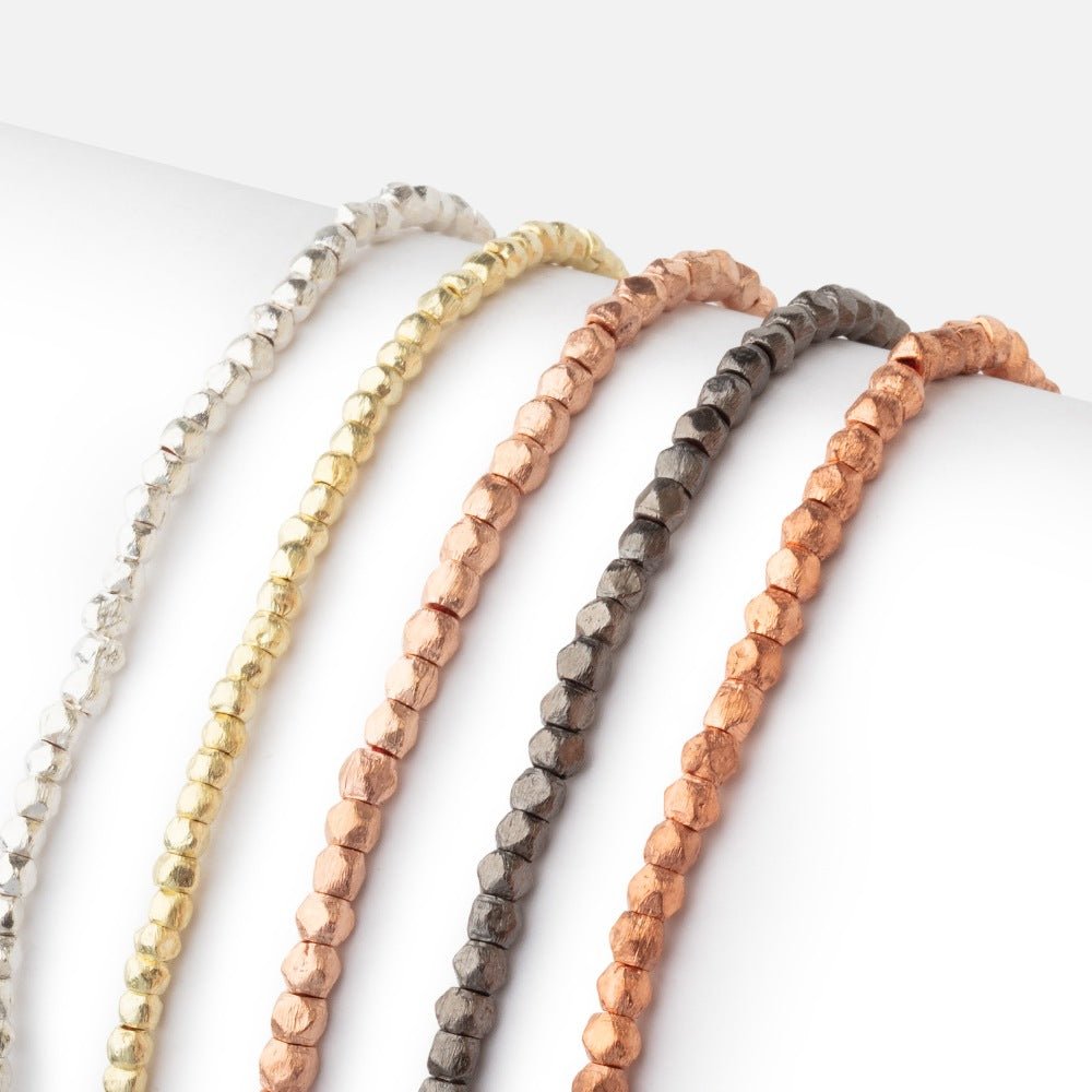 2.5mm Brushed Hand Cut Faceted Nugget Beads - Premium Quality Gemstone Strands - AtlantaFindingsCompany