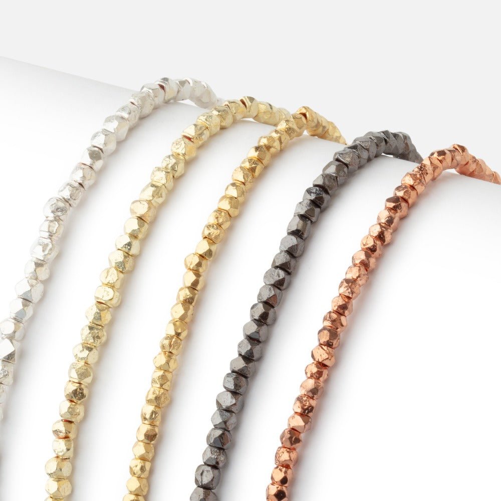 Premium 2.5mm Hand Cut Faceted Nugget Beads - Shiny Finish - AtlantaFindingsCompany