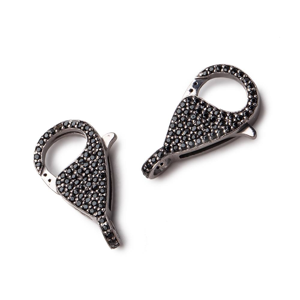 25x13mm Black Gold Plated Sterling Silver Pave Black CZ Lobster Clasp (1 Piece) - AtlantaFindingsCompany