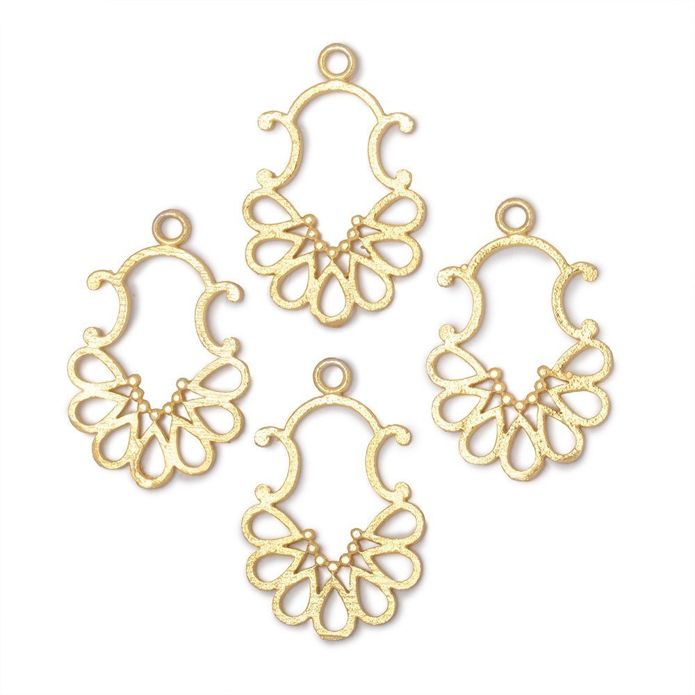 25x19mm Brushed Filigree Charm Set of 4 pieces - AtlantaFindingsCompany