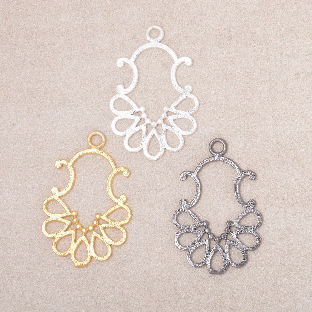 25x19mm Brushed Filigree Charm Set of 4 pieces - AtlantaFindingsCompany