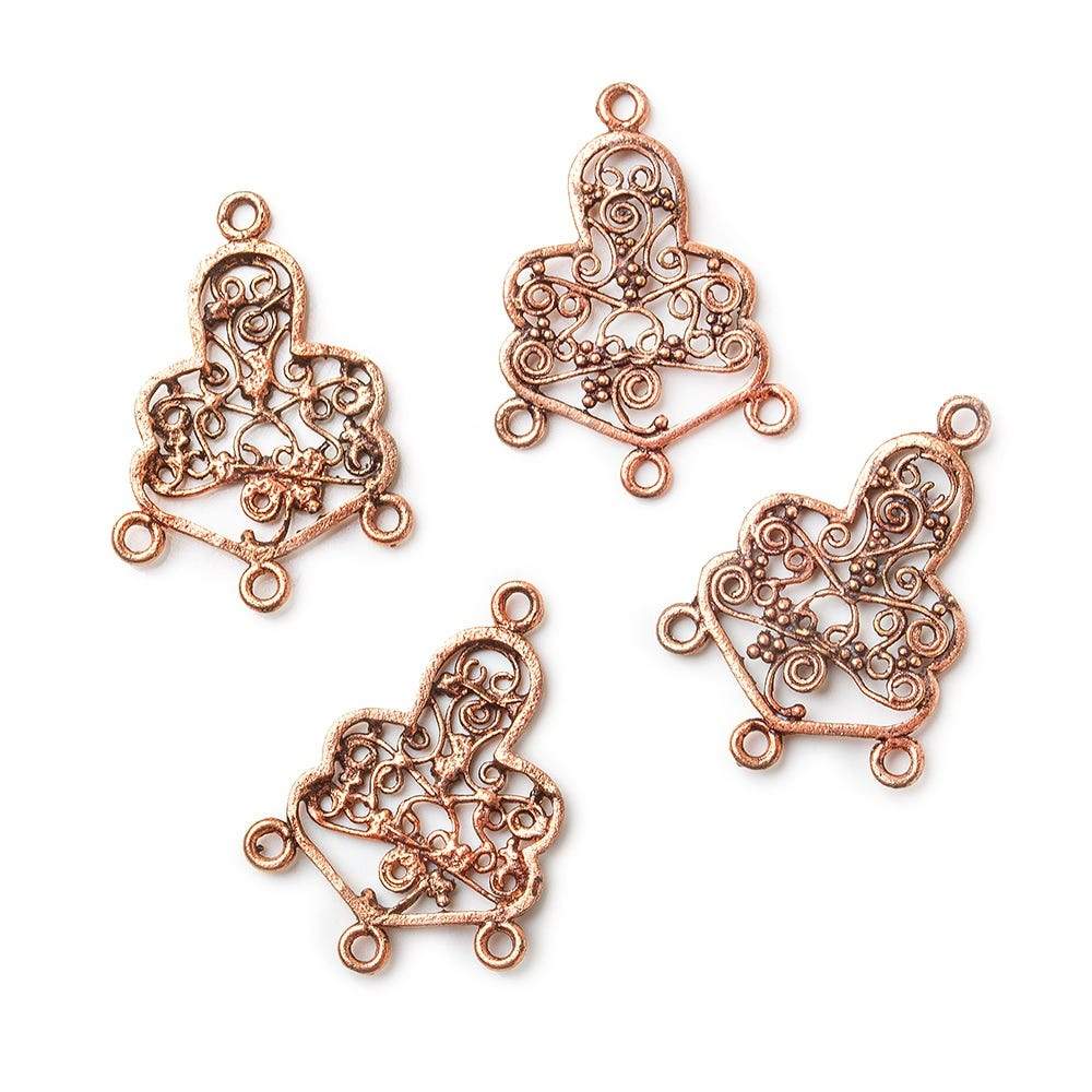 26x15mm Copper Drop Scroll with 3 Drops Set of 4 - AtlantaFindingsCompany