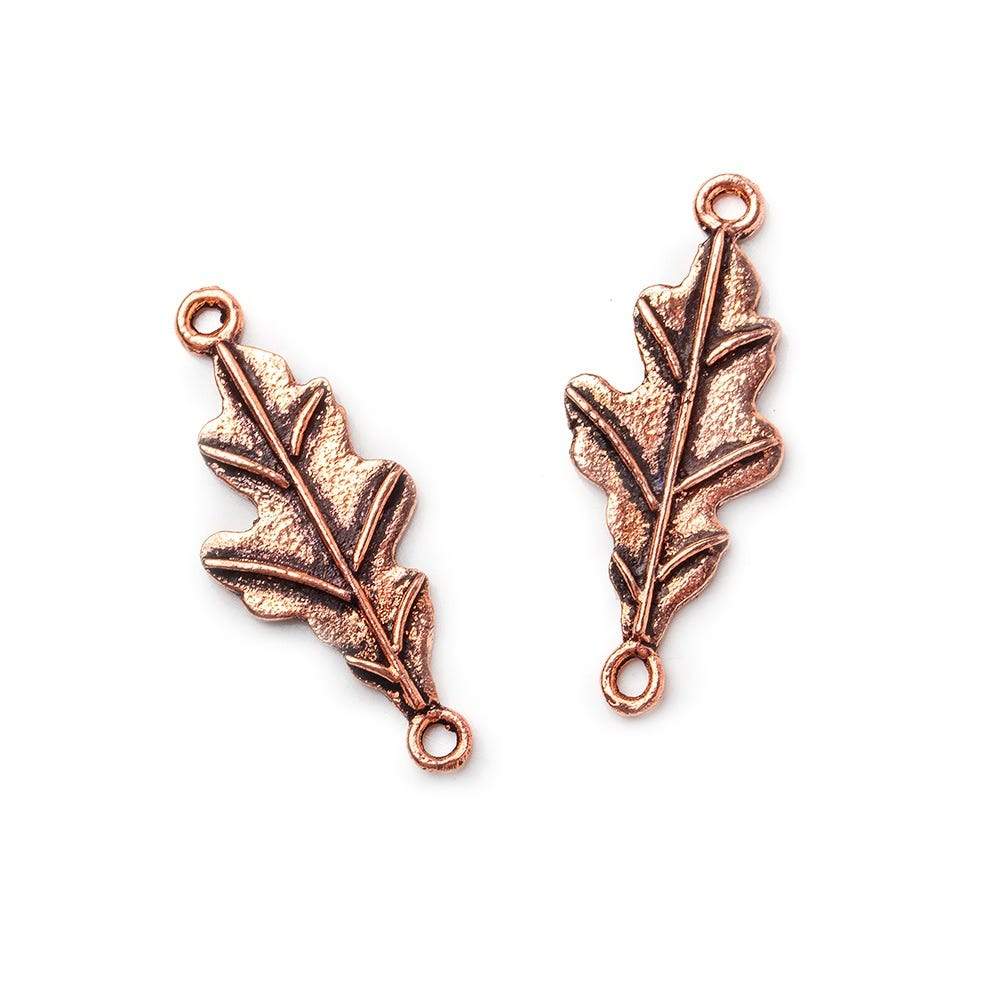 27x11mm Antiqued Copper Oak Leaf 2 Ring Connector Charm Set of 2 - AtlantaFindingsCompany