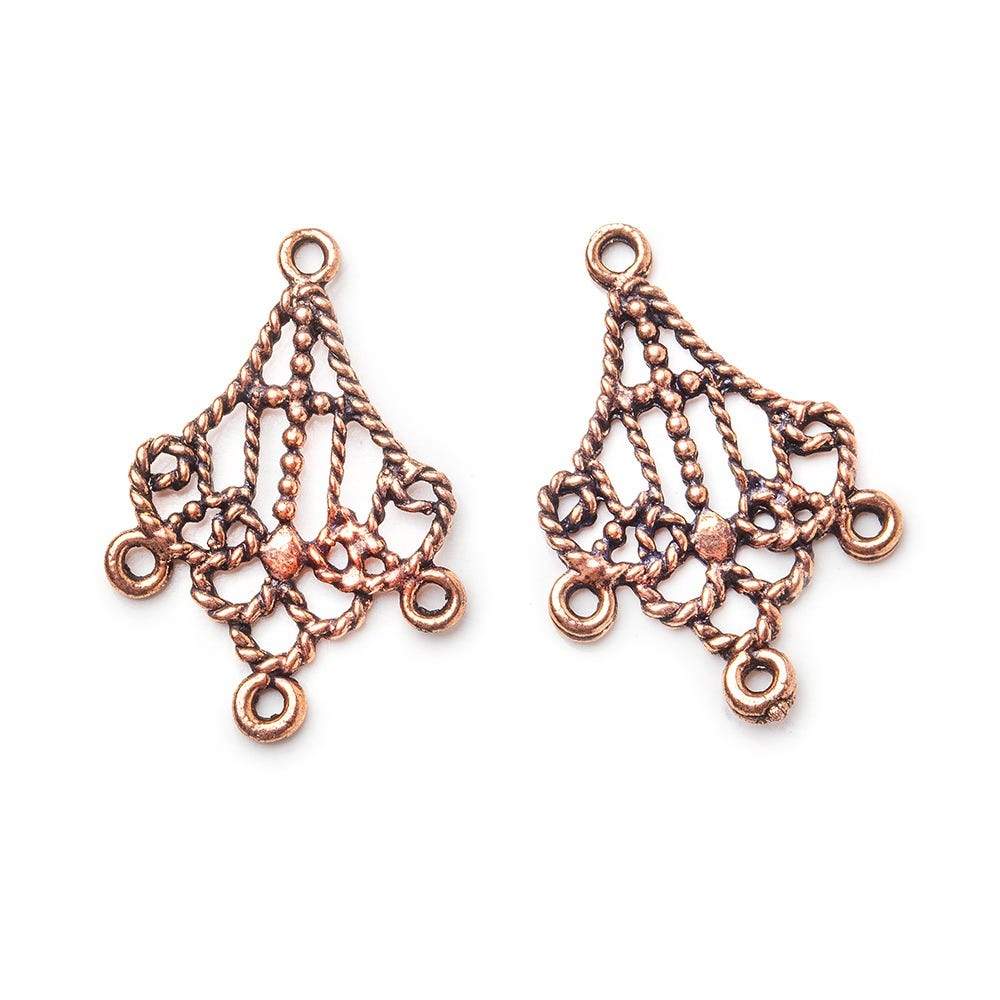 27x19mm Antiqued Copper Twisted Scroll 3 ring Drop Charm Set of 2 - AtlantaFindingsCompany