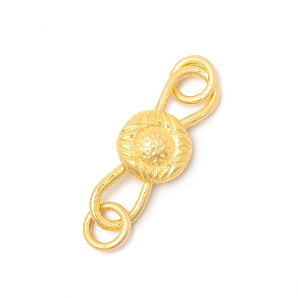 28x7mm Vermeil S - Hook Clasp with Floral Button - 1 Piece - AtlantaFindingsCompany