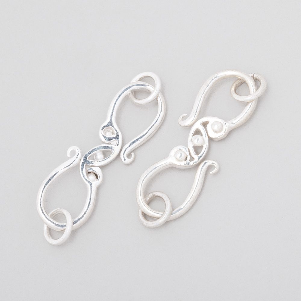 28x9mm Sterling Silver S - Hook Clasp with Triple Dotted Design - 1 Piece - AtlantaFindingsCompany