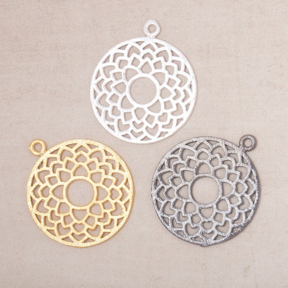 29.5mm Brushed Filigree Coin Charm Set of 2 pieces - AtlantaFindingsCompany