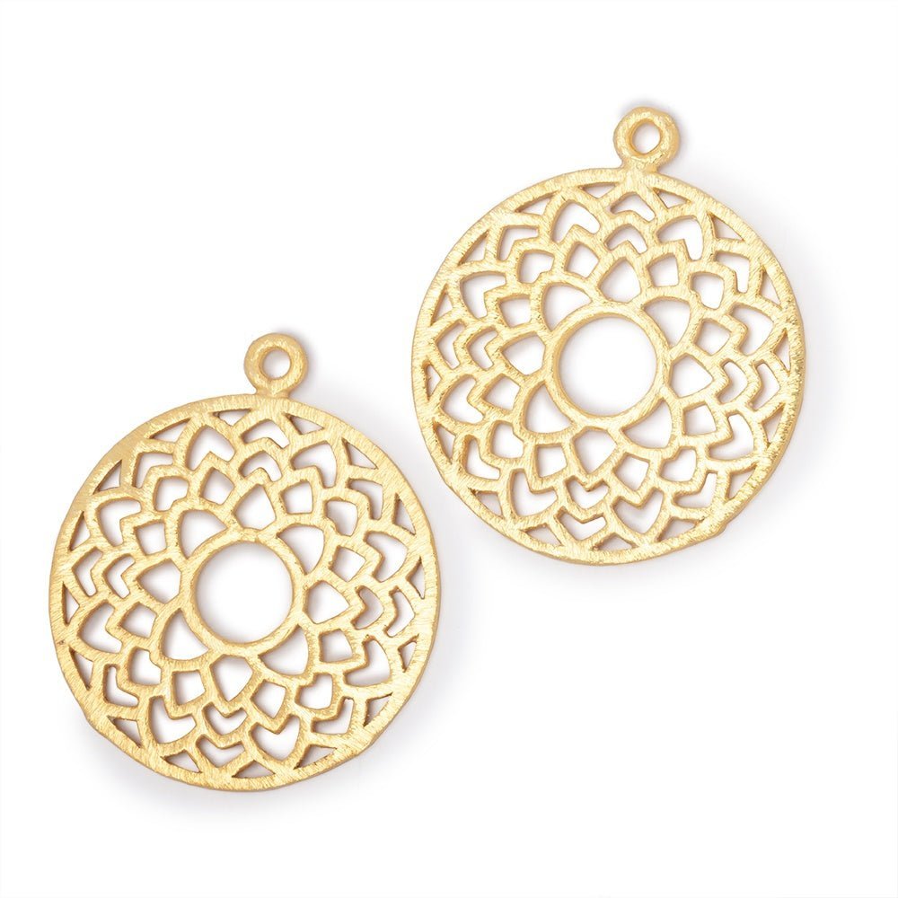 29.5mm Brushed Filigree Coin Charm Set of 2 pieces - AtlantaFindingsCompany