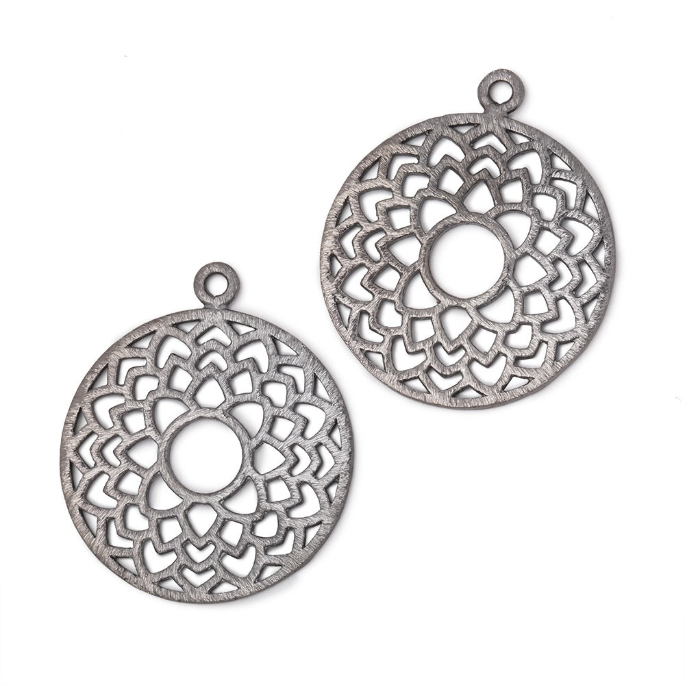 29.5mm Brushed Filigree Coin Charm Set of 2 pieces - AtlantaFindingsCompany