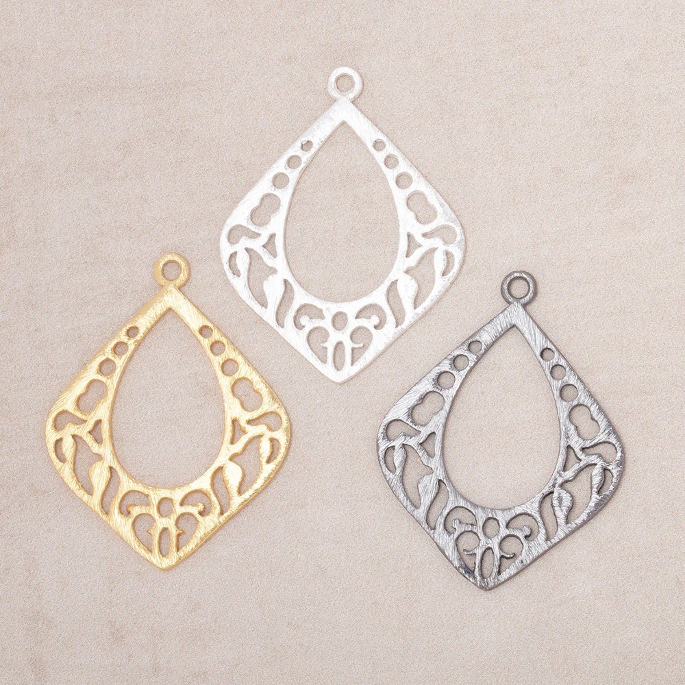 29x25mm Brushed Filigree Diamond Charm Set of 2 pieces - AtlantaFindingsCompany