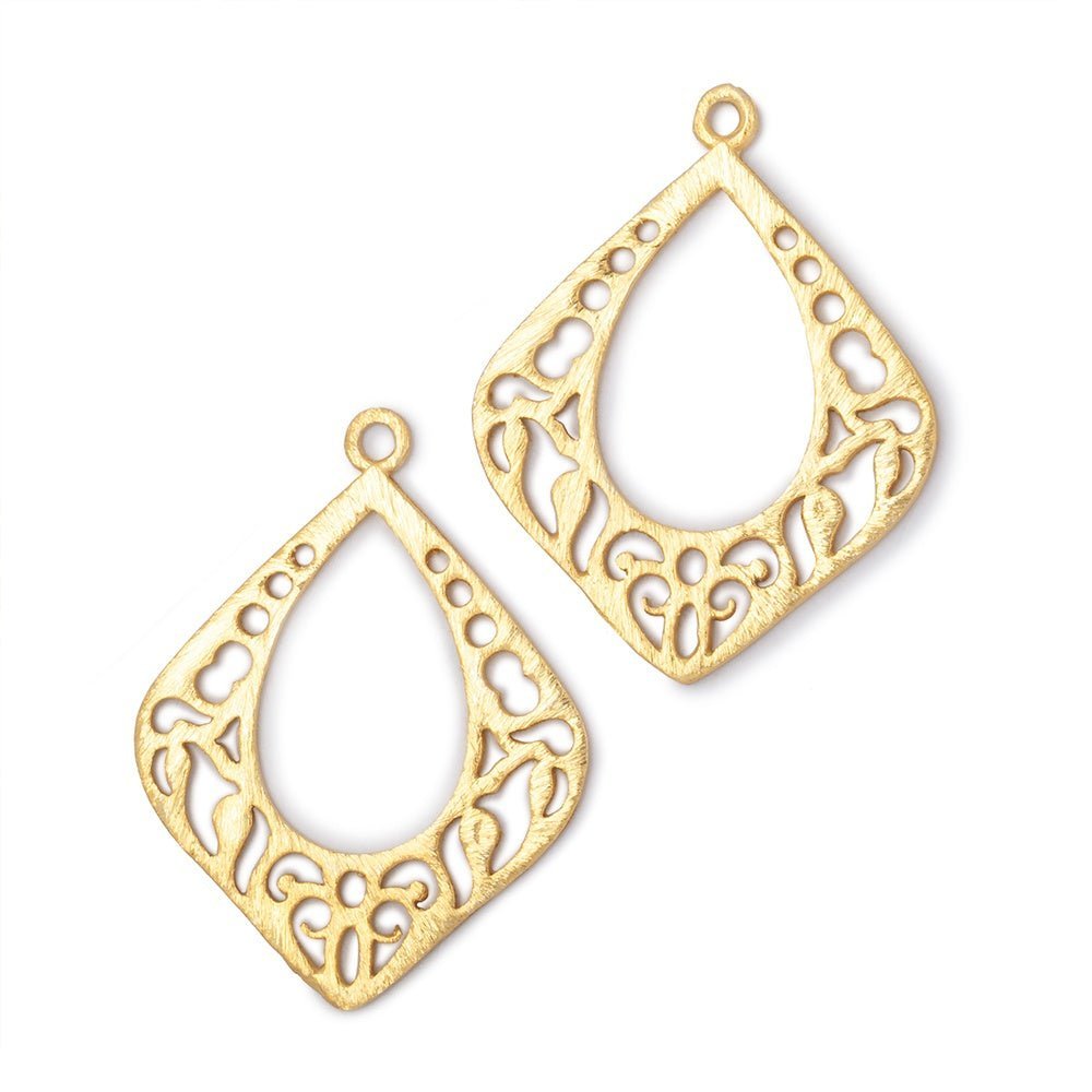 29x25mm Brushed Filigree Diamond Charm Set of 2 pieces - AtlantaFindingsCompany