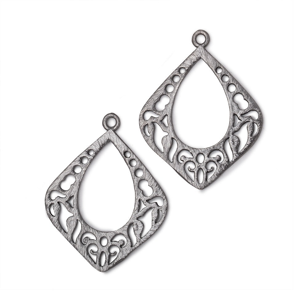 29x25mm Brushed Filigree Diamond Charm Set of 2 pieces - AtlantaFindingsCompany