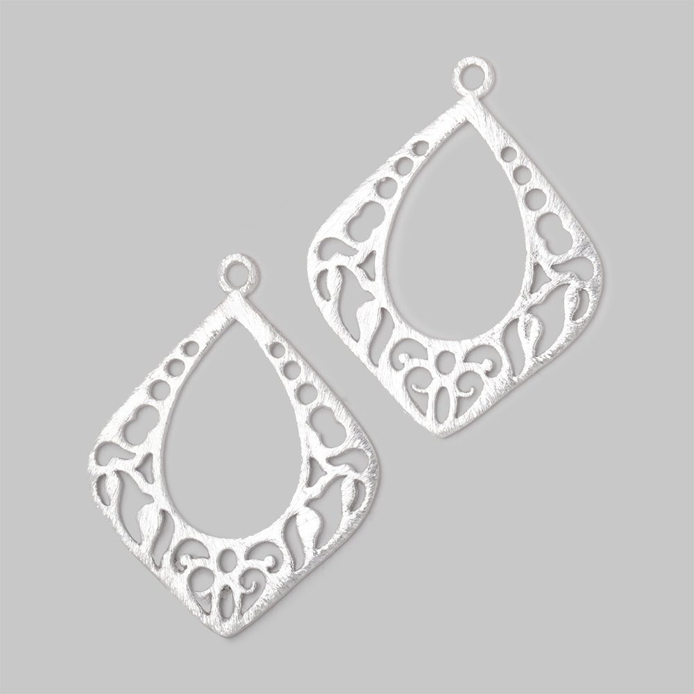 29x25mm Brushed Filigree Diamond Charm Set of 2 pieces - AtlantaFindingsCompany