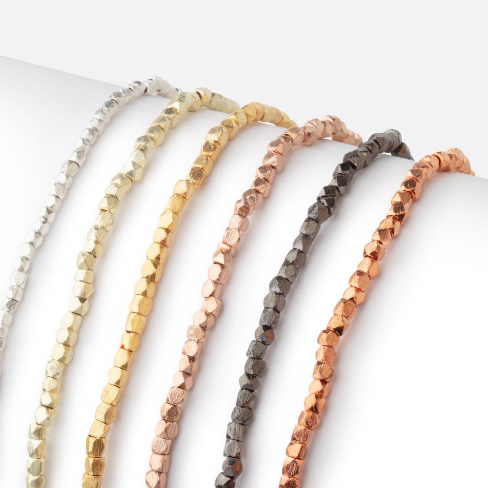 2mm Brushed Faceted Nugget Beads - 8" Strand (Approx. 84 pcs) - AtlantaFindingsCompany