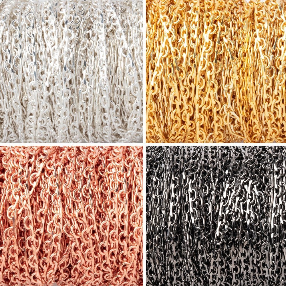 3 Feet 2mm Flat Oval Cable Chain - Plated - AtlantaFindingsCompany