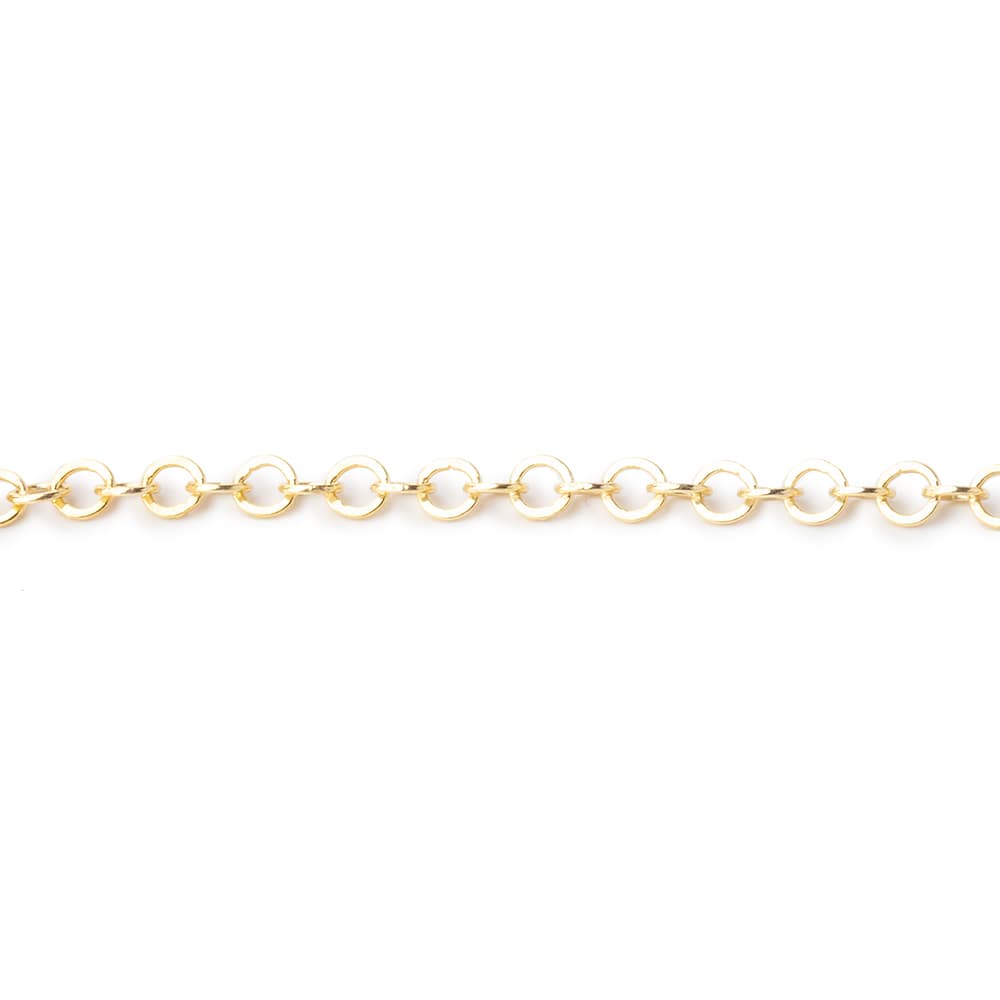 3 Feet - 3mm Flat Round Link Chain - Silver, Gold, Rose Gold, Black Gold Plated - AtlantaFindingsCompany