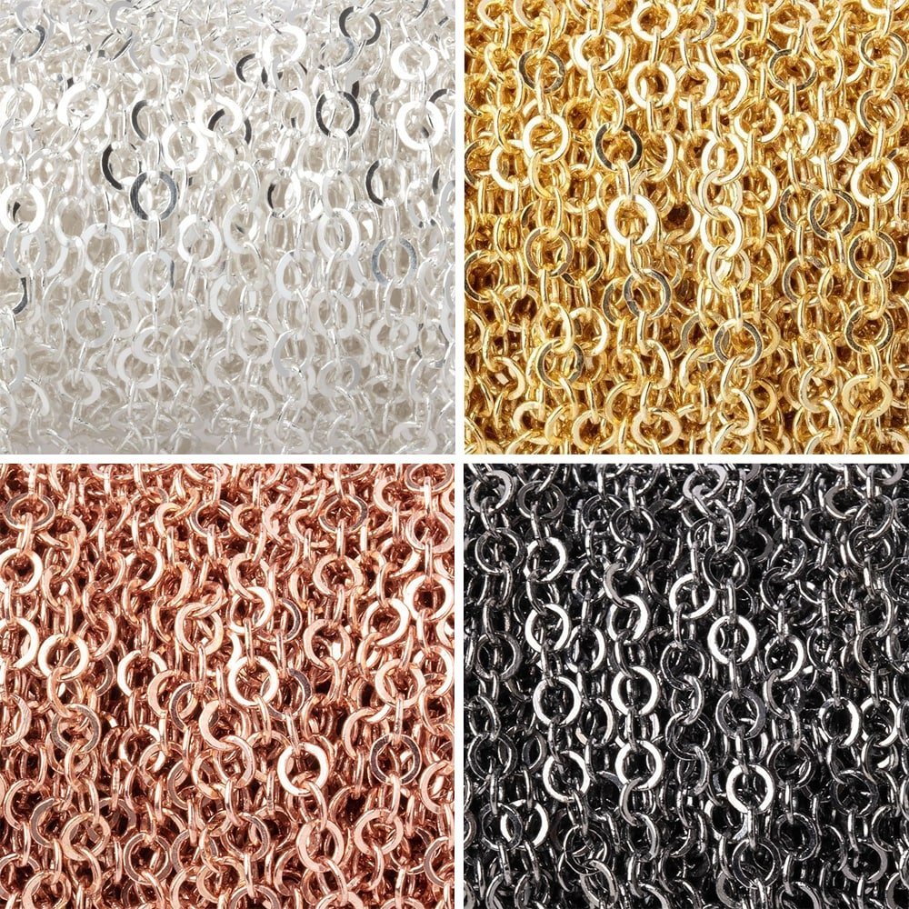 3 Feet - 3mm Flat Round Link Chain - Silver, Gold, Rose Gold, Black Gold Plated - AtlantaFindingsCompany